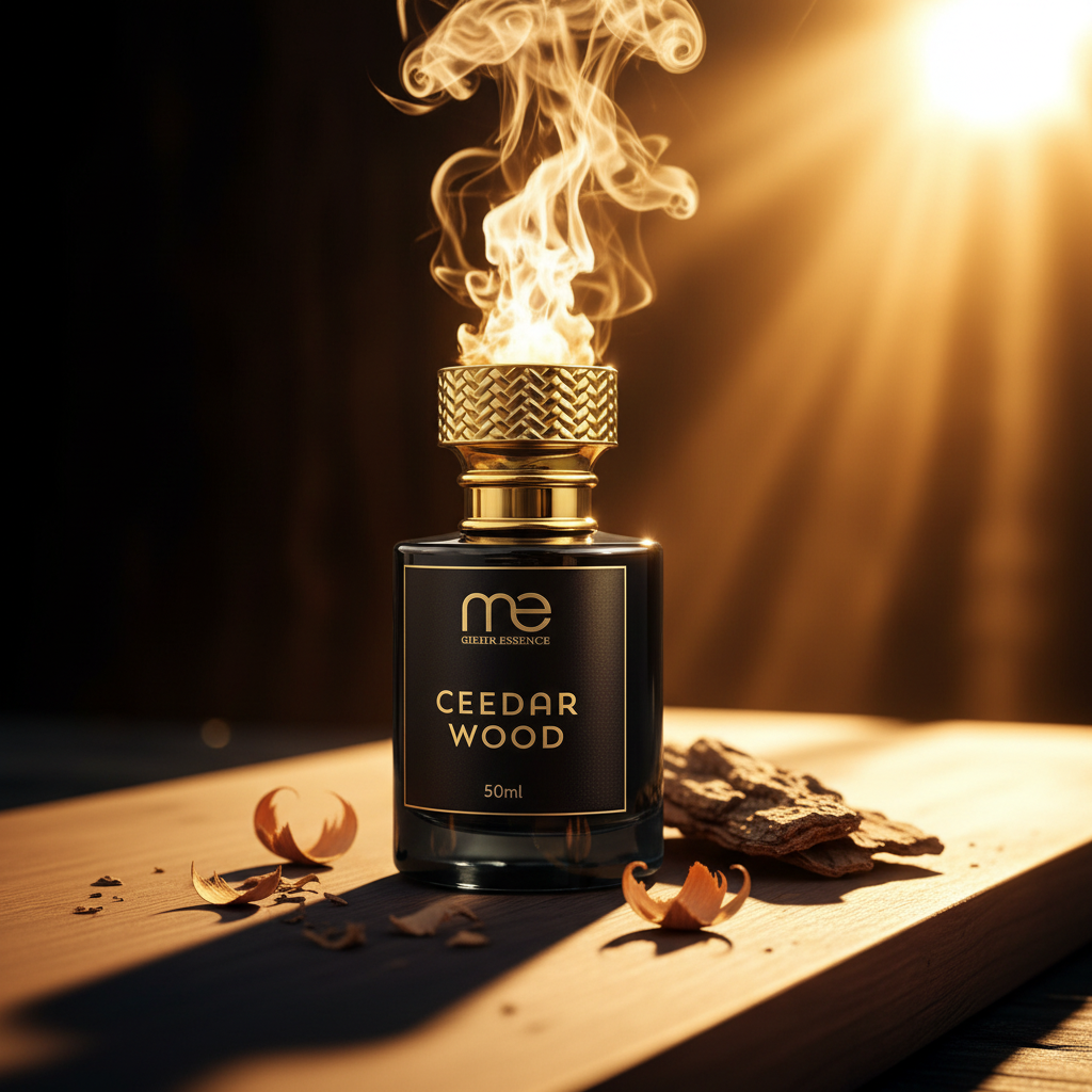 Mehressence Ceedar Wood 50 ml luxury perfume in elegant setting